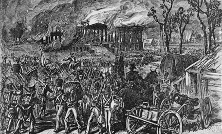 Library of Congress “Capture and Burning of Washington by the British, in 1814,” an 1876 wood engraving.